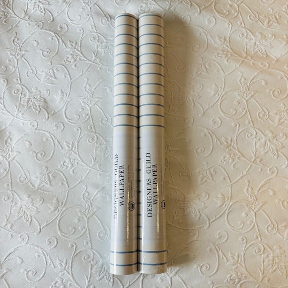 Designers Guild Bon Bon Stripe Wallpaper Blue & White 2 Rolls New - Picture 1 of 10